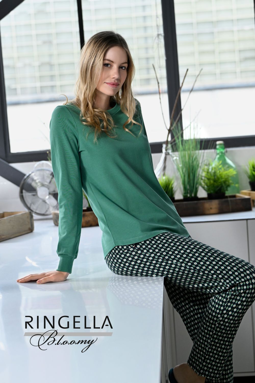 Bloomy bij Ringella Uni Groen T-Shirt met Lange Mouwen