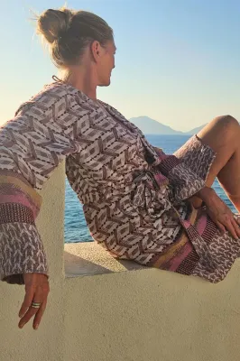 ZusenZomer-badjas - short Bordo combinatie