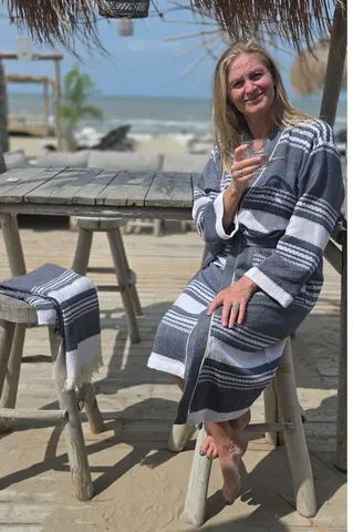 ZusenZomer badjas -long - dark bleu/white