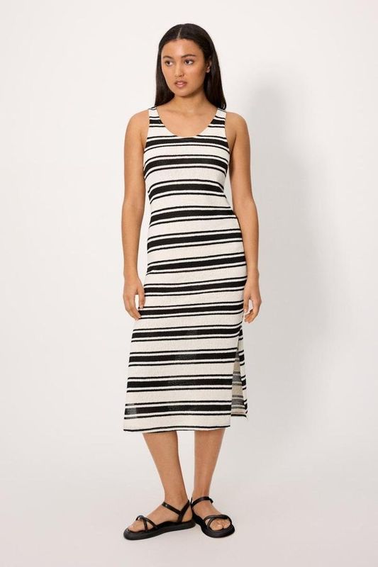 Ysabel Mora jurkje ecru/zwart gestreep