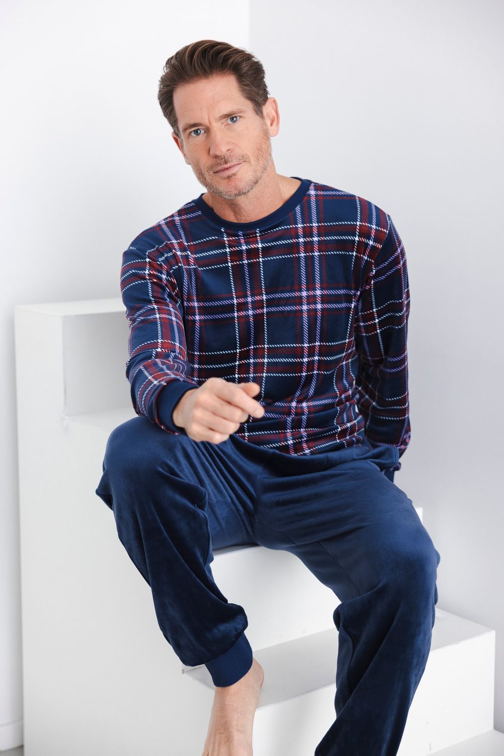 Pastunette heren huispak / loungepak -navy combi