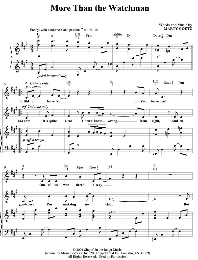 More Than The Watchman - Digital Sheet Music Download