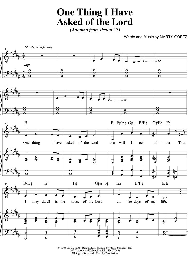 One Thing I Have Asked Of The Lord - Digital Sheet Music Download