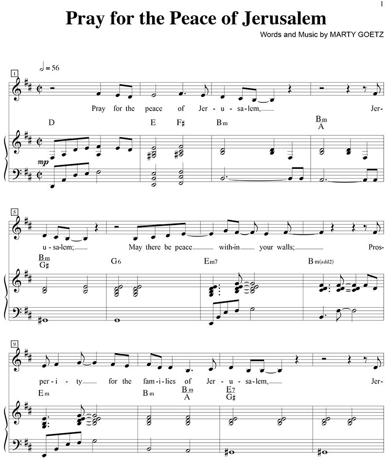 Pray for the Peace of Jerusalem - Digital Sheet Music Download