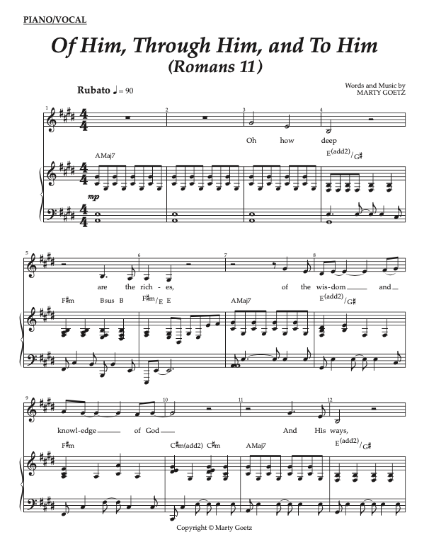 Of Him, Through Him, and To Him (Romans 11) - Digital Sheet Music Download