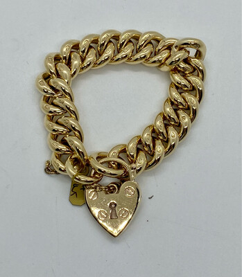 9ct Yellow Gold Curb Heart Locket Bracelet