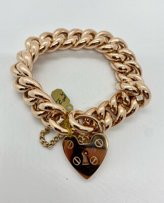 9ct Rose Gold Heart Locket Curb Bracelet