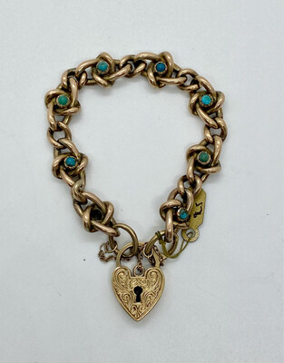 9ct Yellow Gold Curb Locket Bracelet With Turquoise Stones