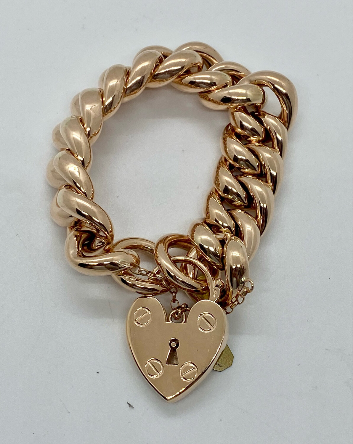 9ct Rose Gold Heart Locket Curb Bracelet