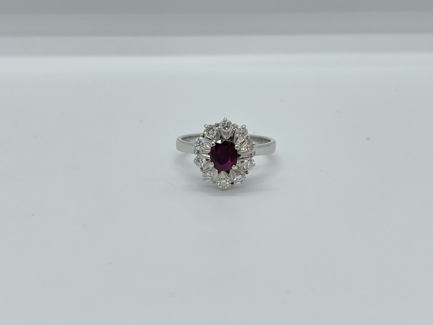 18ct White Gold Ruby And Diamond Cluster Ring