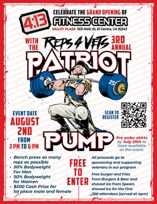Free Registration for 3rd Annual Patriot Pump at 4:13 Valley Plaza Grand Opening
