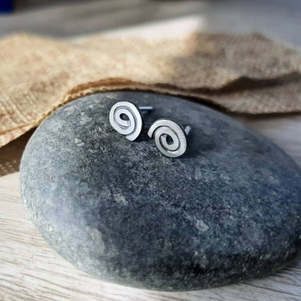 Silver Boho Spiral Stud Earrings