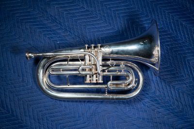 Jupiter Quantum Marching Bb Baritone, Silver, Model 1101MS, Serial Number AC01002