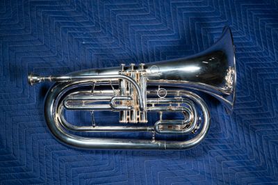 Jupiter Quantum Marching Bb Baritone, Silver, Model 1101MS, Serial Number AC01484