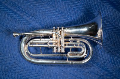 Jupiter Quantum Marching Bb Baritone, Silver, Model 1101MS, Serial Number UC09975