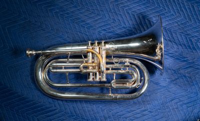 Jupiter Quantum Marching Bb Baritone, Silver, Model 1101MS, Serial Number VC03118