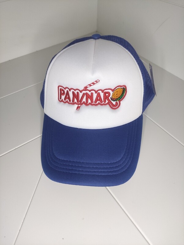 cappellino trucker 5 pannelli con ricamo PANINARO colore blu ciano