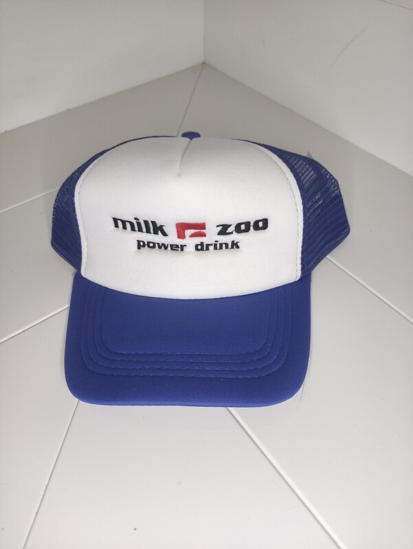 Cappellino Trucker logo ricamato &quot;MILK ZOO&quot; colore blu ciano