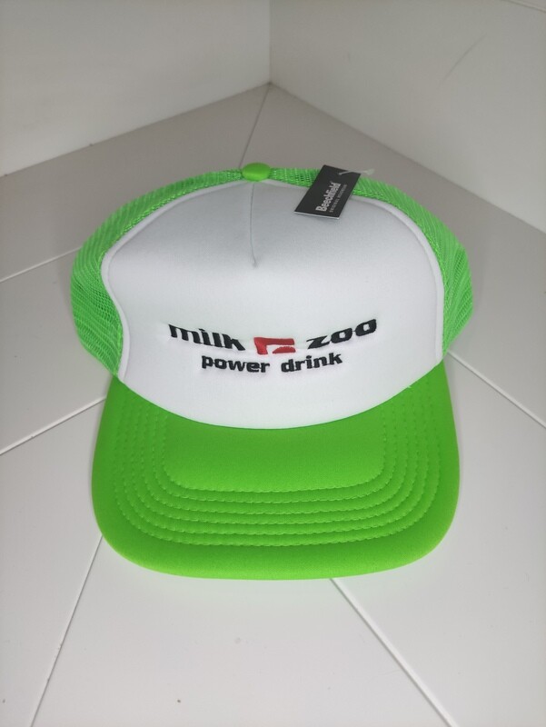 Cappellino Trucker logo ricamato &quot;MILK ZOO&quot; colore verde fluo