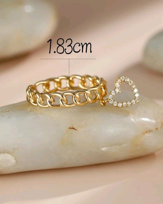 18k Gold plated heart charm cuff rings