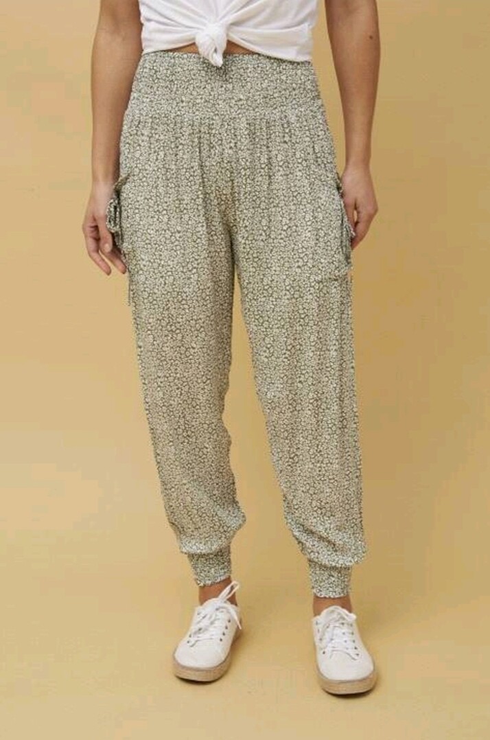Harem Pants Sage Green with White Spots