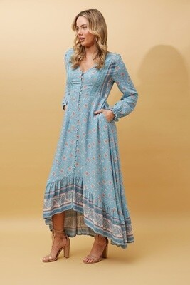 Long Sleeve Lace Insert Maxi Dress