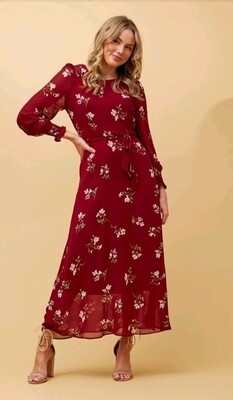 Burgundy Printed Georgette Dress