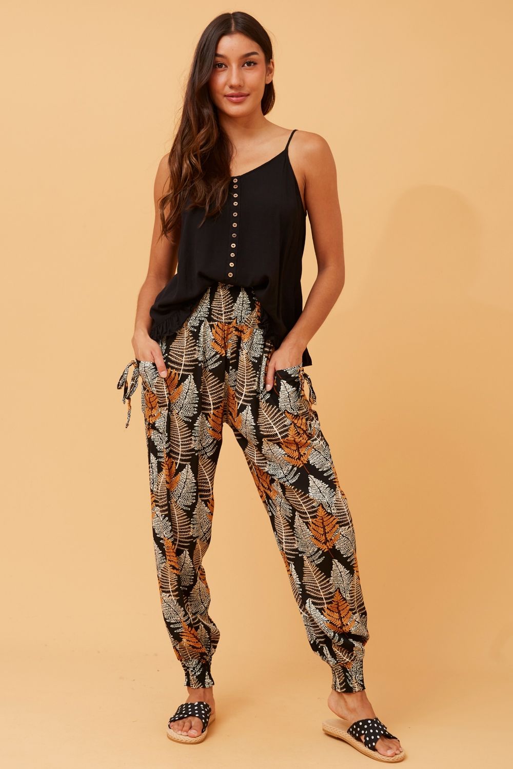 Harem Pants Multi Brown Leaves