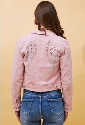 Destiny Angel Wing Denim Jacket Pink