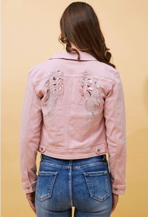 Destiny Angel Wing Denim Jacket Pink