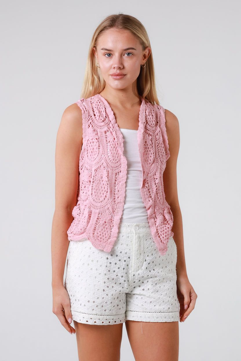 Crochet Cotton Waistcoat Pink