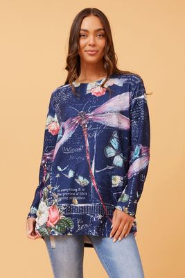 Dragonfly Diamante Top in Navy