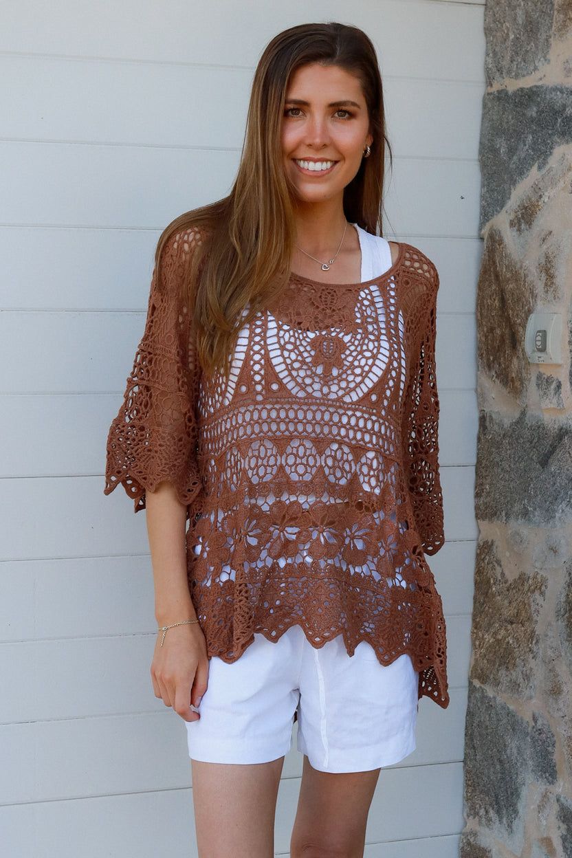 Brown Crochet Cotton Jumper