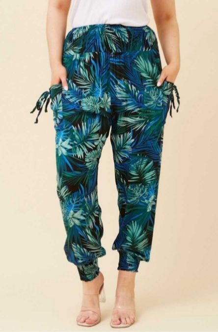 Harem Pants Multi Blue Leaves