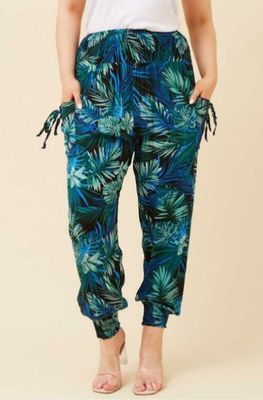 Harem Pants Multi Blue Leaves