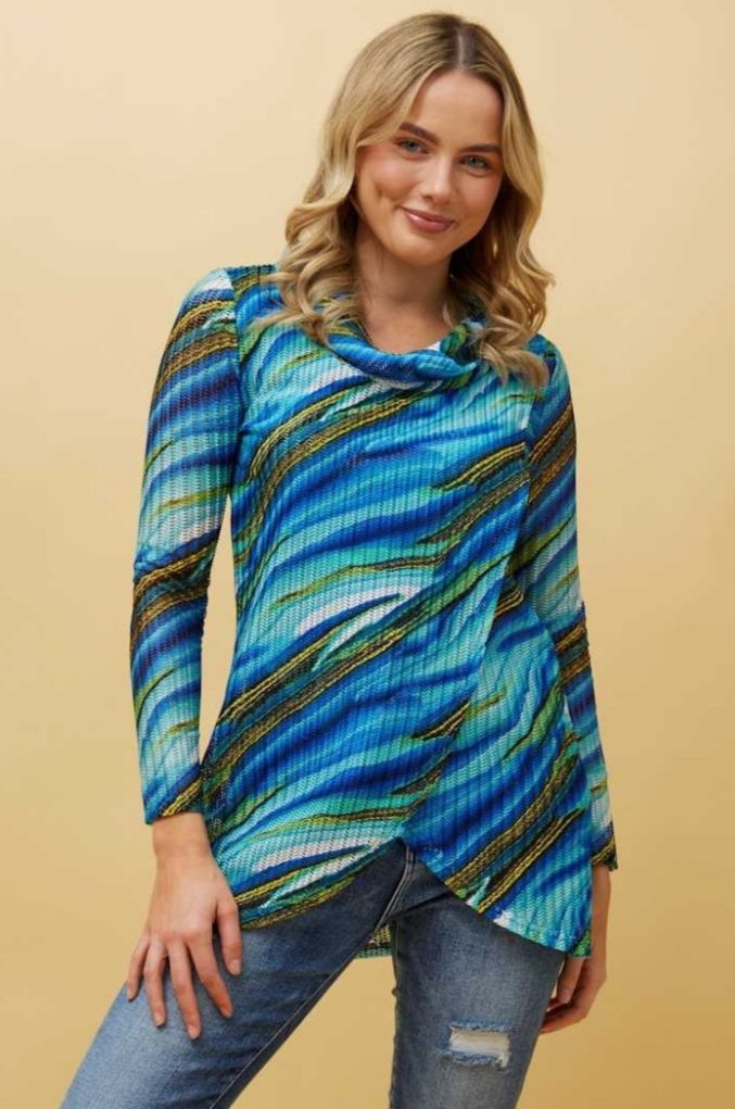 Cowl Neck Ocean Swirl Top