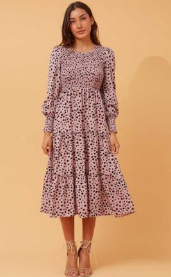 Dusky Pink Tiered Midi Dress