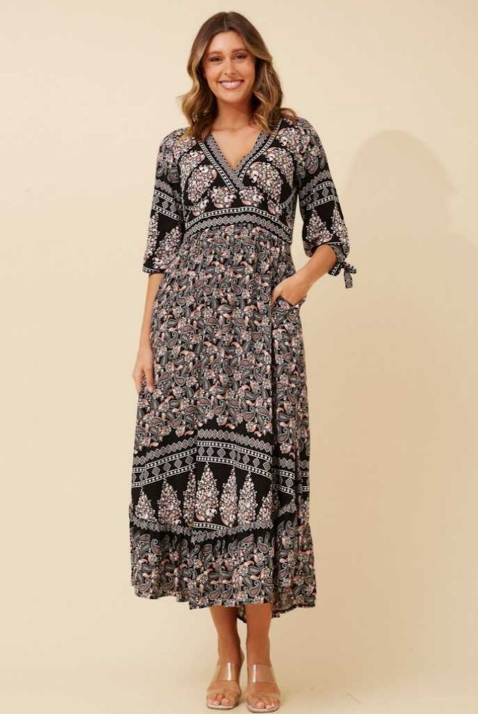 Black Floral Boho Maxi Dress