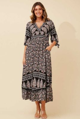 Black Floral Boho Maxi Dress