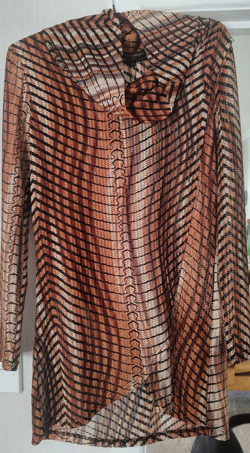 Rusty Long Sleeve Cowl Neck Mesh Top