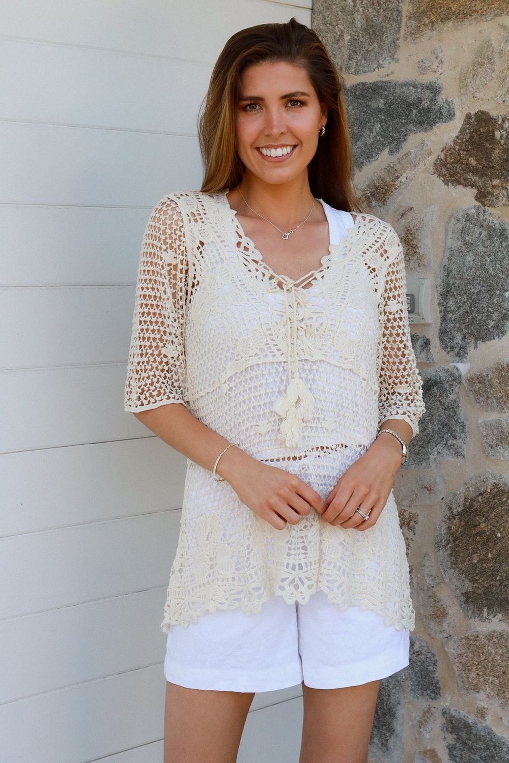 Crochet Long Jumper Creme