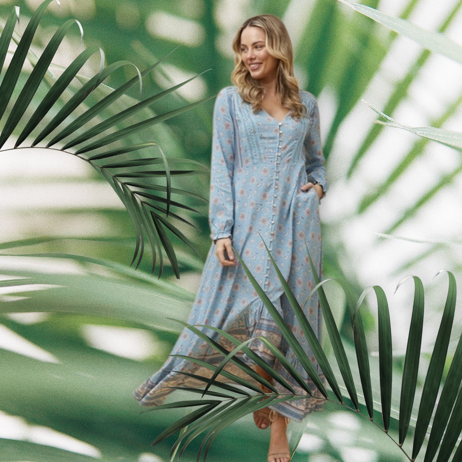 Long Sleeve Lace Insert Maxi Dress