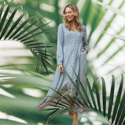 Long Sleeve Lace Insert Maxi Dress