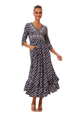 Jasmine Boho Maxi Dress Navy and Baby Pink