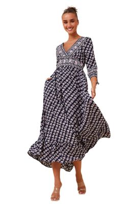 Jasmine Boho Maxi Dress Navy and Baby Pink