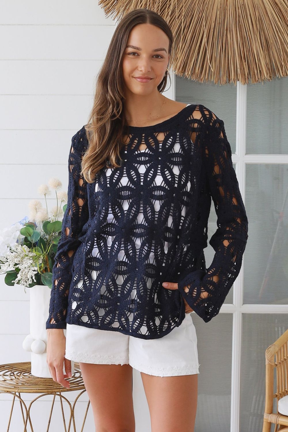 Navy Crochet Jumper