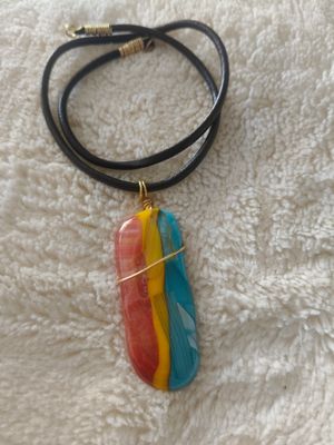 Funky Wire Glass Pendant on Leather Strap