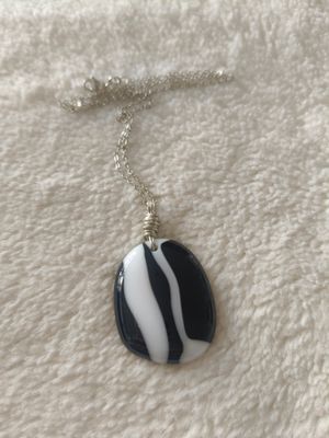 Zebra Striped Glass Pendant Stainless Steel Chain
