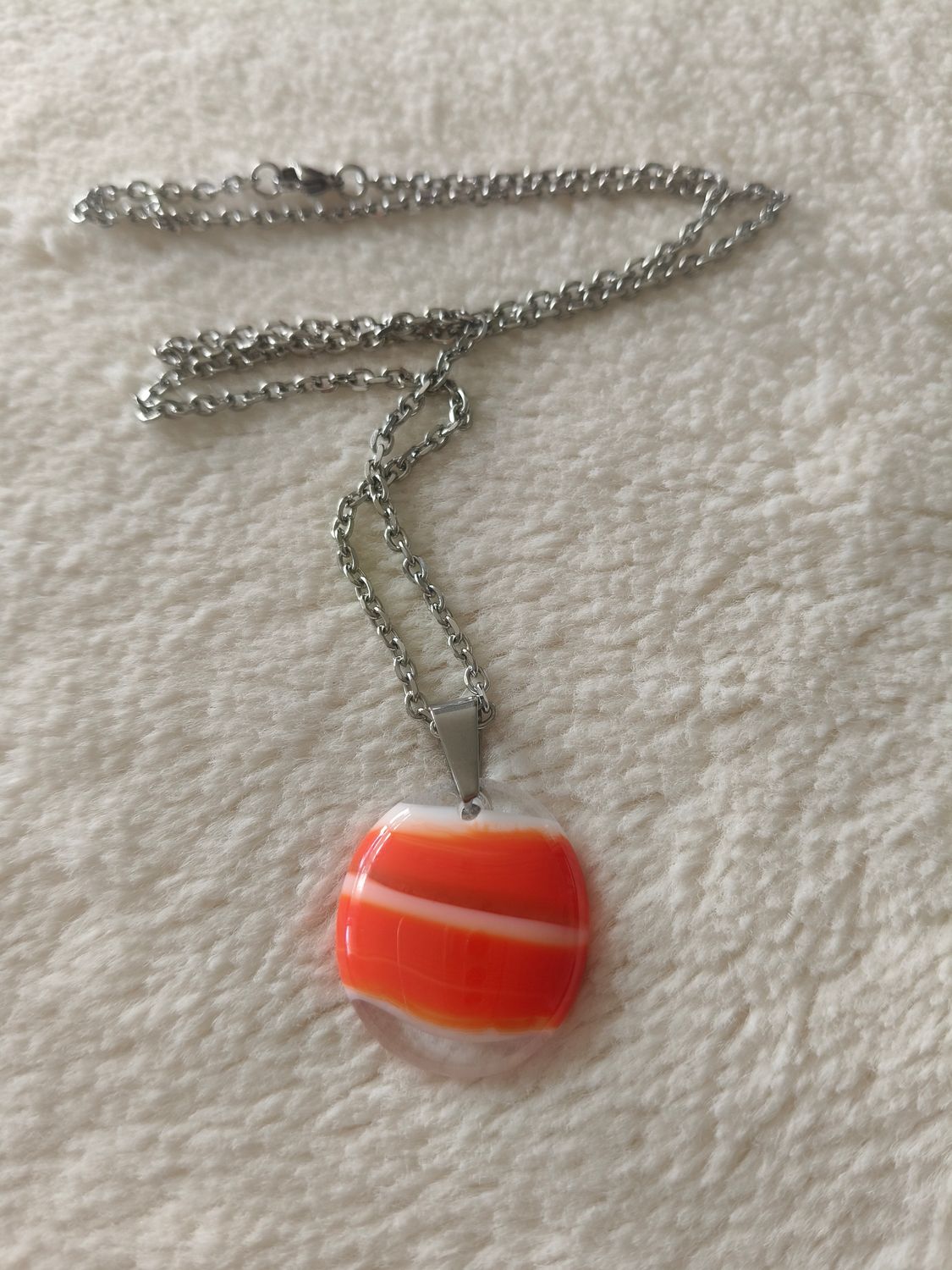 Sunset Glow Glass Pendant/Stainless Steel Chain