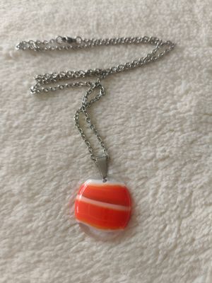 Sunset Glow Glass Pendant/Stainless Steel Chain